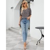 image:imageMicoson Womens Pleated Scoop Neck Tops Casual Puff Short Sleeve Shirt Summer Flowy Tunic Blouse with Curved Hem