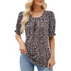 image:imageMicoson Womens Pleated Scoop Neck Tops Casual Puff Short Sleeve Shirt Summer Flowy Tunic Blouse with Curved Hem