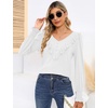 image:imageMicoson Womens Puff Long Sleeve Ruffle Blouse Fall V Neck Button Up Tunic Tops Casual TShirt with Smocked Cuffs