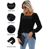 image:imageMicoson Womens Puff Long Sleeve Shirts Square Neck Floral Print Boho Blouses Smocked Cuff Tunic Tops