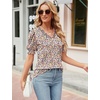 image:imageMicoson Womens Puff Sleeve Tops Summer Short Sleeve Casual TShirt Ruffle V Neck Shirts with Smocked Cuffs Tunic Blouse