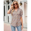 image:imageMicoson Womens Puff Sleeve Tops Summer Short Sleeve Casual TShirt Ruffle V Neck Shirts with Smocked Cuffs Tunic Blouse