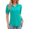 image:imageMicoson Womens Puffy Short Sleeve Polo Tee Shirt Collared Tunic BlousesAqua