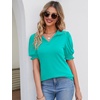 image:imageMicoson Womens Puffy Short Sleeve Polo Tee Shirt Collared Tunic BlousesAqua
