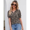 image:imageMicoson Womens Puffy Short Sleeve Polo Tee Shirt Collared Tunic BlousesArmy Green Floral