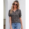 image:imageMicoson Womens Puffy Short Sleeve Polo Tee Shirt Collared Tunic BlousesBlack Floral