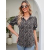 image:imageMicoson Womens Puffy Short Sleeve Polo Tee Shirt Collared Tunic BlousesBlack Floral
