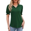 image:imageMicoson Womens Puffy Short Sleeve Polo Tee Shirt Collared Tunic BlousesGreen