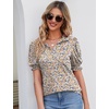 image:imageMicoson Womens Puffy Short Sleeve Polo Tee Shirt Collared Tunic BlousesPink Floral
