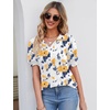 image:imageMicoson Womens Puffy Short Sleeve Polo Tee Shirt Collared Tunic BlousesWhite Yellow Floral
