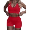 image:imageMicoson Womens Seamless Workout Sets Two Piece Exercise Outfits Ribbed Racerback Activewear Sets
