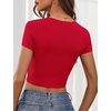 image:imageMicoson Womens Sexy Square Neck Crop Top Short Sleeve Sweetheart Neck Pleated Cute Summer Basic T Shirts Tee Red M