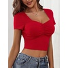 image:imageMicoson Womens Sexy Square Neck Crop Top Short Sleeve Sweetheart Neck Pleated Cute Summer Basic T Shirts Tee Red M