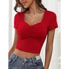 image:imageMicoson Womens Sexy Square Neck Crop Top Short Sleeve Sweetheart Neck Pleated Cute Summer Basic T Shirts Tee Red M