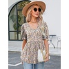 image:imageMicoson Womens Summer Puff Short Sleeve Tunic Tops Pleated V Neck T Shirts Casual Loose Fit Peplum Blouse