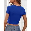 image:imageMicoson Womens Sweetheart Neck Short Sleeve Crop Top Slim Fit Low Cut Tops Cleavage Sexy Ruched Ribbed Summer T Shirts