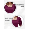 image:imageMicoson Womens Tshirts Short Puff Sleeve Asymmetrical V Neck Tops Dressy Casual Cute Summer Fuchsia Tunic Tshirts Purple Red L