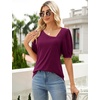 image:imageMicoson Womens Tshirts Short Puff Sleeve Asymmetrical V Neck Tops Dressy Casual Cute Summer Fuchsia Tunic Tshirts Purple Red L