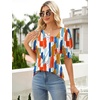 image:imageMicoson Womens Unique V Neck Tops Casual Puff Sleeve TShirt Summer Cute Tunic Bloluse Colorful Printed M