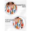 image:imageMicoson Womens Unique V Neck Tops Casual Puff Sleeve TShirt Summer Cute Tunic Bloluse Colorful Printed M