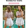 image:imageMicoson Womens V Neck Puff Short Sleeve Pleated T Shirts Fashion Summer Tops Casual Tunic BlouseFloral Pink