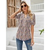 image:imageMicoson Womens V Neck Puff Short Sleeve Pleated T Shirts Fashion Summer Tops Casual Tunic BlouseFloral Pink