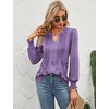 image:imageMicoson Womens V Neck Puff Short Sleeve Pleated T Shirts Fashion Summer Tops Casual Tunic BlouseLong Sleeve Floral Purple