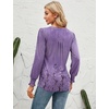 image:imageMicoson Womens V Neck Puff Short Sleeve Pleated T Shirts Fashion Summer Tops Casual Tunic BlouseLong Sleeve Floral Purple