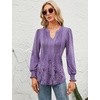 image:imageMicoson Womens V Neck Puff Short Sleeve Pleated T Shirts Fashion Summer Tops Casual Tunic BlouseLong Sleeve Floral Purple