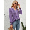image:imageMicoson Womens V Neck Puff Short Sleeve Pleated T Shirts Fashion Summer Tops Casual Tunic BlouseLong Sleeve Floral Purple