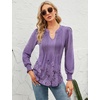 image:imageMicoson Womens V Neck Puff Short Sleeve Pleated T Shirts Fashion Summer Tops Casual Tunic BlouseLong Sleeve Floral Purple