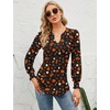 image:imageMicoson Womens V Neck Puff Short Sleeve Pleated T Shirts Fashion Summer Tops Casual Tunic BlouseZ3 Halloween Pumpkin