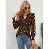 image:imageMicoson Womens V Neck Puff Short Sleeve Pleated T Shirts Fashion Summer Tops Casual Tunic BlouseZ3 Halloween Pumpkin
