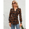 image:imageMicoson Womens V Neck Puff Short Sleeve Pleated T Shirts Fashion Summer Tops Casual Tunic BlouseZ3 Halloween Pumpkin