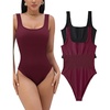 image:imageMicoson 2 Piece Bodysuit for Women Ribbed Sleeveless Tank Tops Square Neck Sexy Stretchy Bodycon Jumpsuit