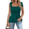 image:imageMicoson Ruffle Tank Tops for Women Summer Square Neck Sleeveless Tops Tie Shoulder Chiffon Blouse Babydoll ShirtsDark Green
