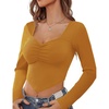 image:imageMicoson Sweetheart Tops Long Sleeve Crop Tops Low Cut Ribbed Slim Fitted Sexy Casual Gonging Out Cute Shirt Tops