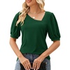 image:imageMicoson Womens 2024 Summer Asymmetrical V Neck Tops Puff Short Sleeve Shirts Casual Green Blouses Lightweight Tunics Green L