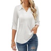 image:imageMicoson Womens 34 RollUp Sleeve Tops Collared V Neck Pleated Front Casual Loose Tunic Blouses White XL