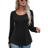 image:imageMicoson Womens Long Sleeve Tops Dressy Casual Crew Neck Pleated Tunic Business Loose Blouses SXXL