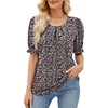 image:imageMicoson Womens Pleated Scoop Neck Tops Casual Puff Short Sleeve Shirt Summer Flowy Tunic Blouse with Curved Hem