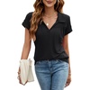 image:imageMicoson Womens Polo Shirts V Neck Short Sleeve Collared Tops Pleated T Shirts Casual Tunic Blouse SXXL