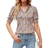 image:imageMicoson Womens Puff Sleeve Tops Summer Short Sleeve Casual TShirt Ruffle V Neck Shirts with Smocked Cuffs Tunic Blouse