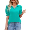 image:imageMicoson Womens Puffy Short Sleeve Polo Tee Shirt Collared Tunic BlousesAqua