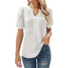 image:imageMicoson Womens Summer Tops V Neck Pleated Puff Short Sleeve Casual Tshirts Loose Tunic Blouse White Medium