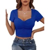 image:imageMicoson Womens Sweetheart Neck Short Sleeve Crop Top Slim Fit Low Cut Tops Cleavage Sexy Ruched Ribbed Summer T Shirts