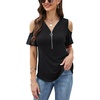 image:imageMicoson Womens Tops Cold Shoulder Tshirts Zipper Casual V Neck Tunics Blouse
