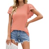 image:imageMicoson Womens Tops and Blouses Lace Short Ruffle Sleeve Summer Clothes Fashion Tee Shrits Blouses Coral Pink M