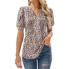 image:imageMicoson Womens V Neck Puff Short Sleeve Pleated T Shirts Fashion Summer Tops Casual Tunic BlouseFloral Pink