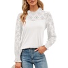 image:imageWomens Long Sleeve Blouse Ruffle Mock Neck Tops Dressy Casual Cute Lace Shirt Smocked Cuff Tunic Top